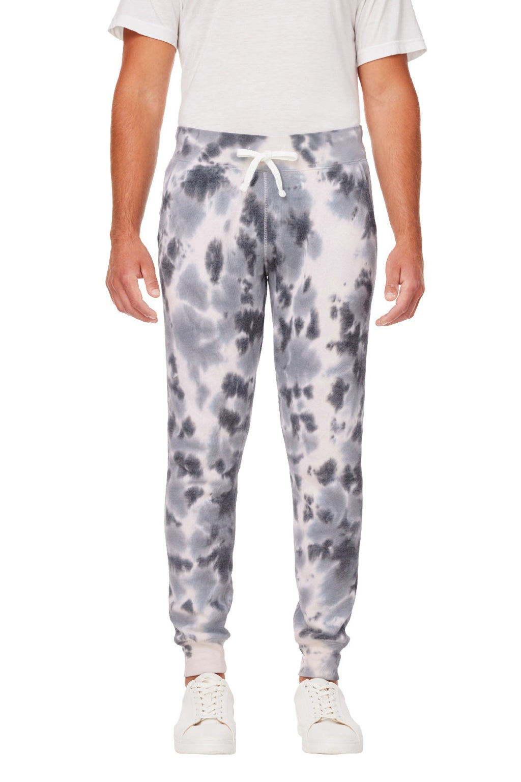 J America 8884JA Mens Tie-Dye Fleece Jogger Sweatpants w/ Pockets Black Model Front