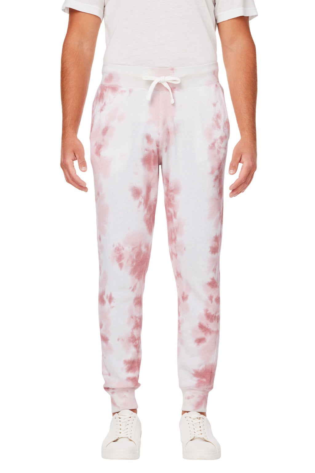 J America 8884JA Mens Tie-Dye Fleece Jogger Sweatpants w/ Pockets Dusty Rose Model Front