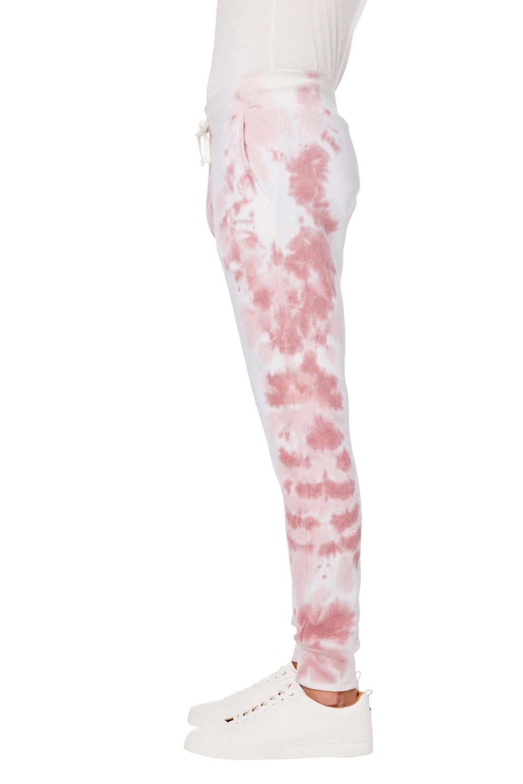 J America 8884JA Mens Tie-Dye Fleece Jogger Sweatpants w/ Pockets Dusty Rose Model Side
