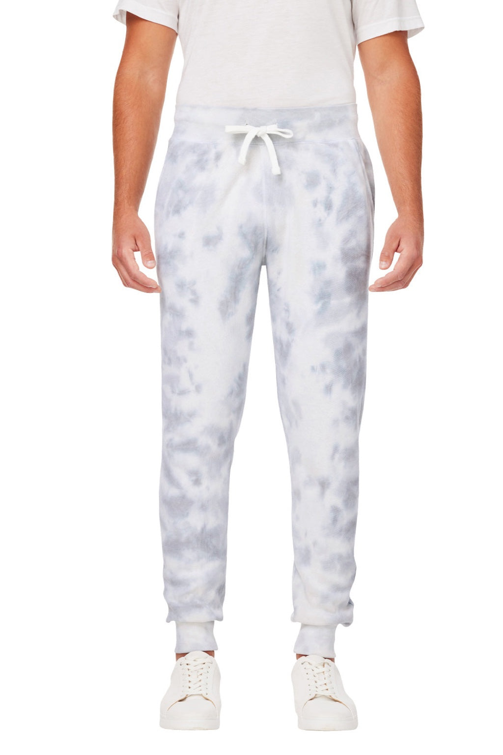 J America 8884JA Mens Tie-Dye Fleece Jogger Sweatpants w/ Pockets Grey Model Front