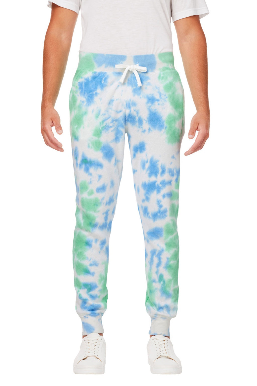 J America 8884JA Mens Tie-Dye Fleece Jogger Sweatpants w/ Pockets Lagoon Model Front