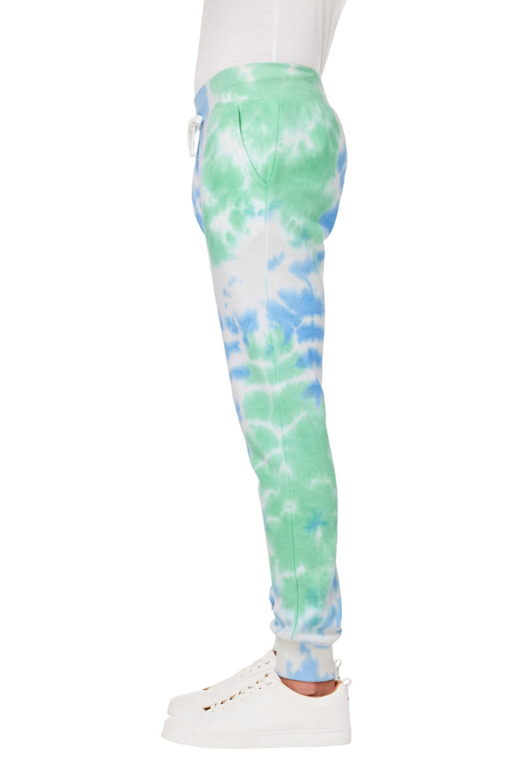 J America 8884JA Mens Tie-Dye Fleece Jogger Sweatpants w/ Pockets Lagoon Model Side