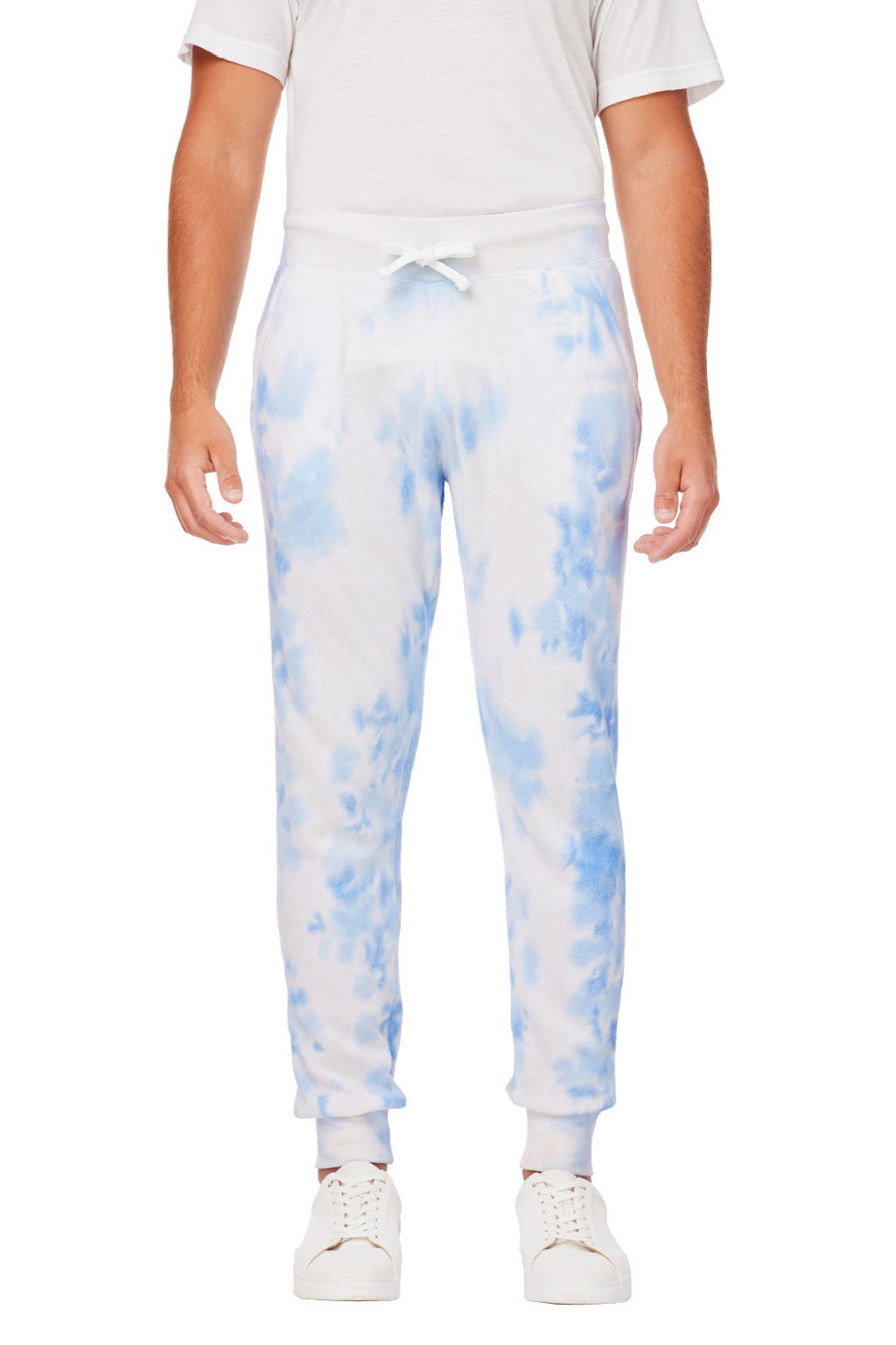 J America 8884JA Mens Tie-Dye Fleece Jogger Sweatpants w/ Pockets Periwinkle Blue Model Front