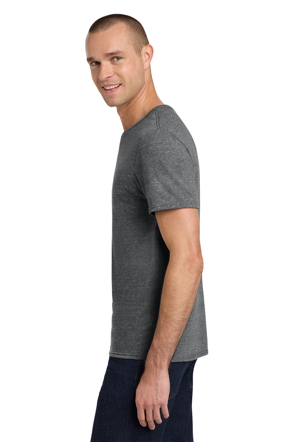 Jerzees 88M/88MR Mens Vintage Snow Short Sleeve Crewneck T-Shirt Heather Charcoal Grey Model Side