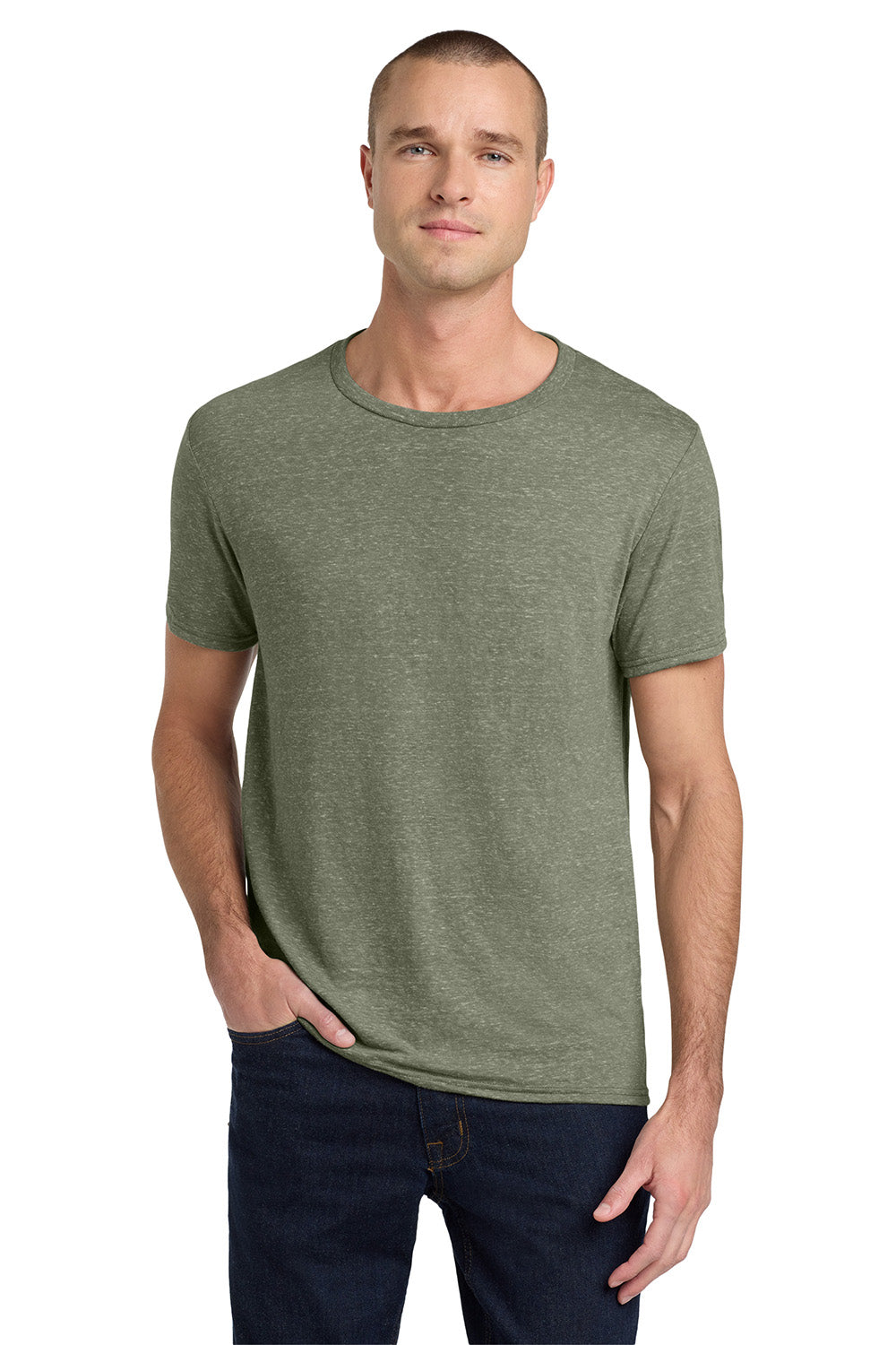 Jerzees 88M/88MR Mens Vintage Snow Short Sleeve Crewneck T-Shirt Heather Military Green Model Front