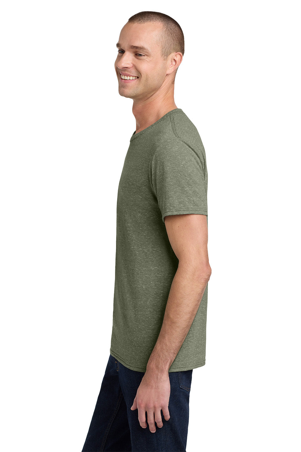 Jerzees 88M/88MR Mens Vintage Snow Short Sleeve Crewneck T-Shirt Heather Military Green Model Side