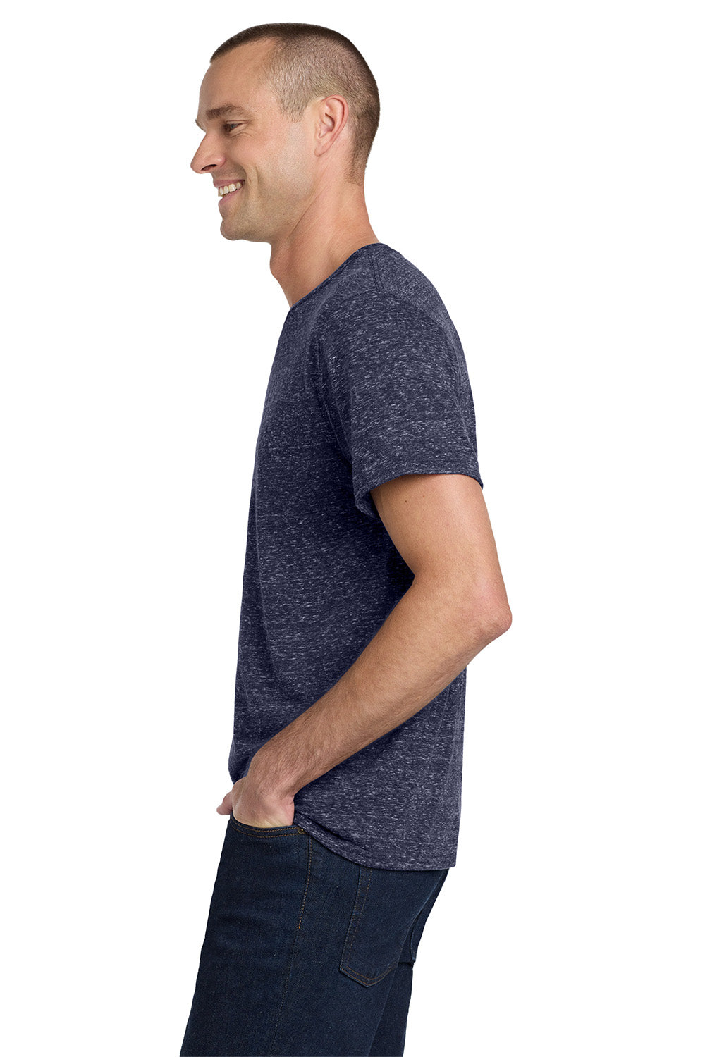 Jerzees 88M/88MR Mens Vintage Snow Short Sleeve Crewneck T-Shirt Heather Navy Blue Model Side