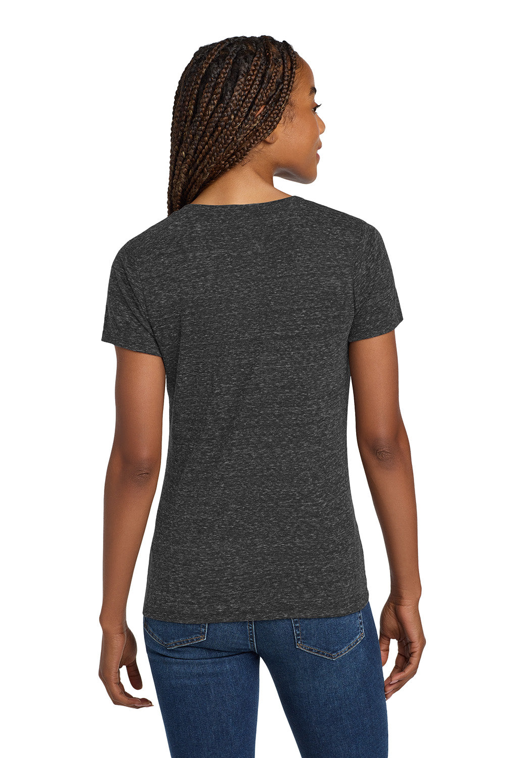 Jerzees 88WV Womens Vintage Snow Short Sleeve V-Neck T-Shirt Heather Black Model Back