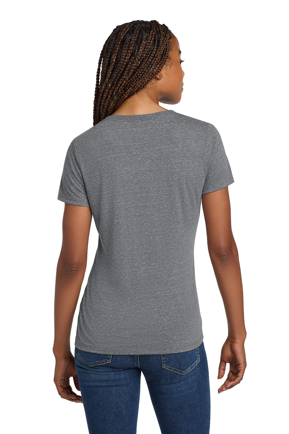 Jerzees 88WV Womens Vintage Snow Short Sleeve V-Neck T-Shirt Heather Charcoal Grey Model Back