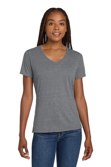 Jerzees 88WV Womens Vintage Snow Short Sleeve V-Neck T-Shirt Heather Charcoal Grey Model Front