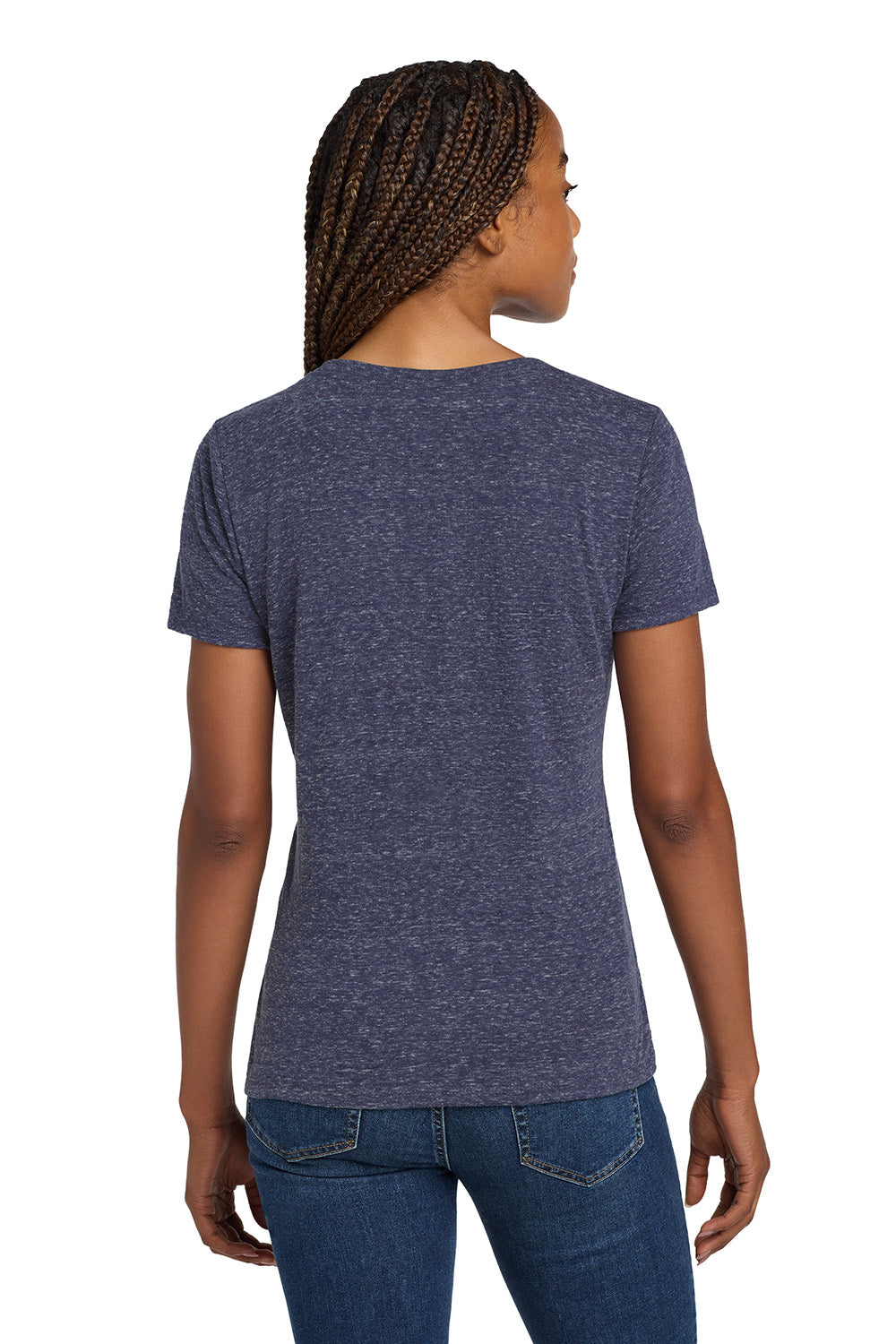Jerzees 88WV Womens Vintage Snow Short Sleeve V-Neck T-Shirt Heather Navy Blue Model Back