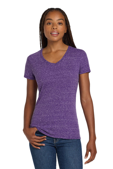 Jerzees 88WV Womens Vintage Snow Short Sleeve V-Neck T-Shirt Heather Purple Model Front
