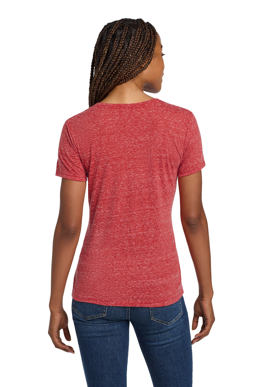 Jerzees 88WV Womens Vintage Snow Short Sleeve V-Neck T-Shirt Heather Red Model Back