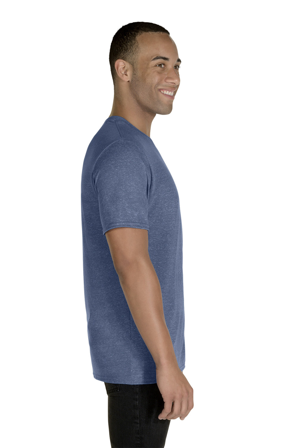 Jerzees 88M/88MR Mens Vintage Snow Short Sleeve Crewneck T-Shirt Heather Denim Blue Model Side