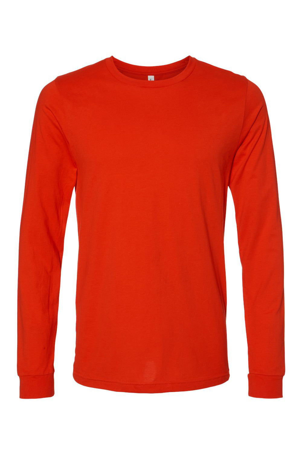 Bella + Canvas BC3501/3501 Mens Jersey Long Sleeve Crewneck T-Shirt Poppy Red Flat Front
