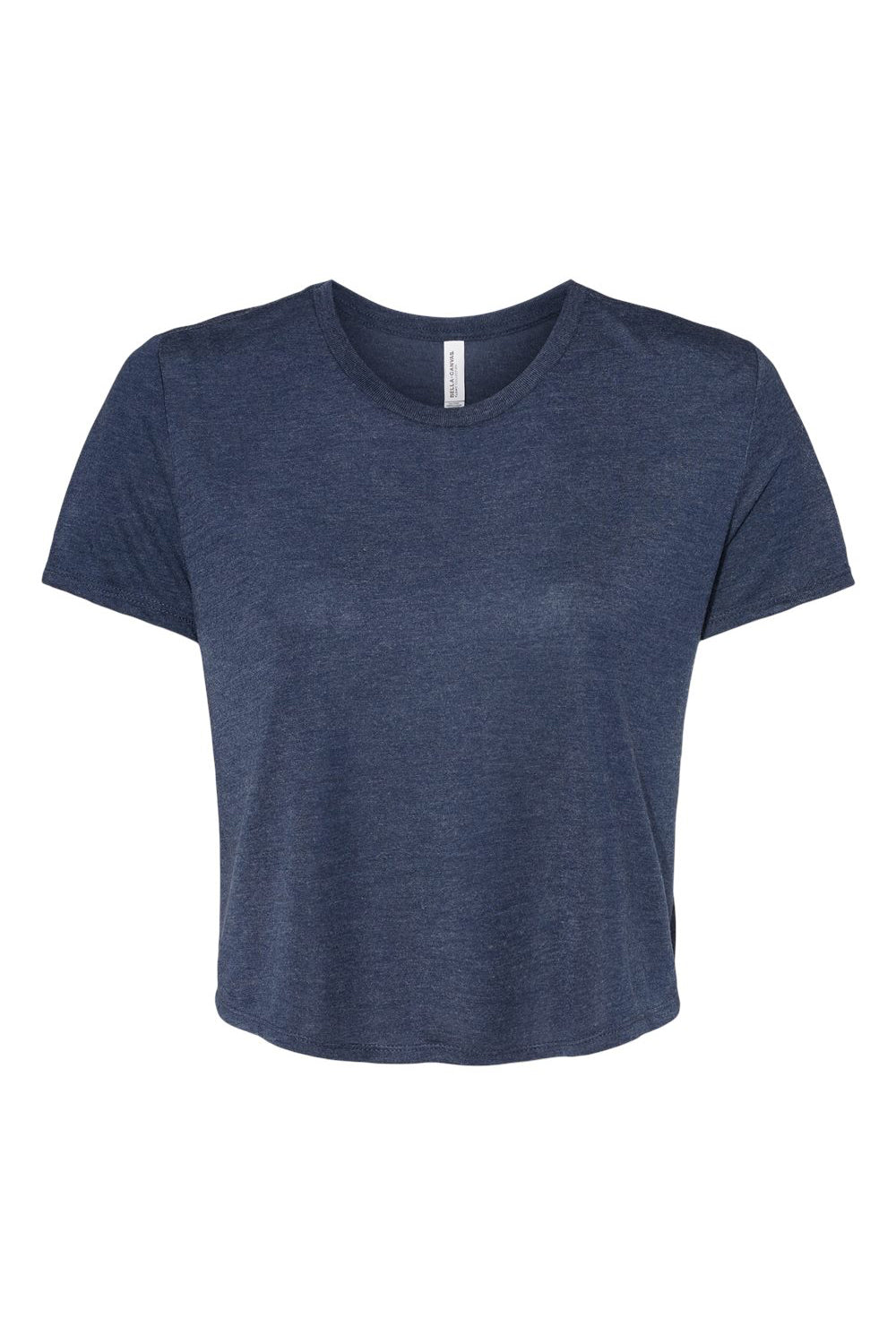 Bella + Canvas B8882/8882 Womens Flowy Cropped Short Sleeve Crewneck T-Shirt Heather Navy Blue Flat Front