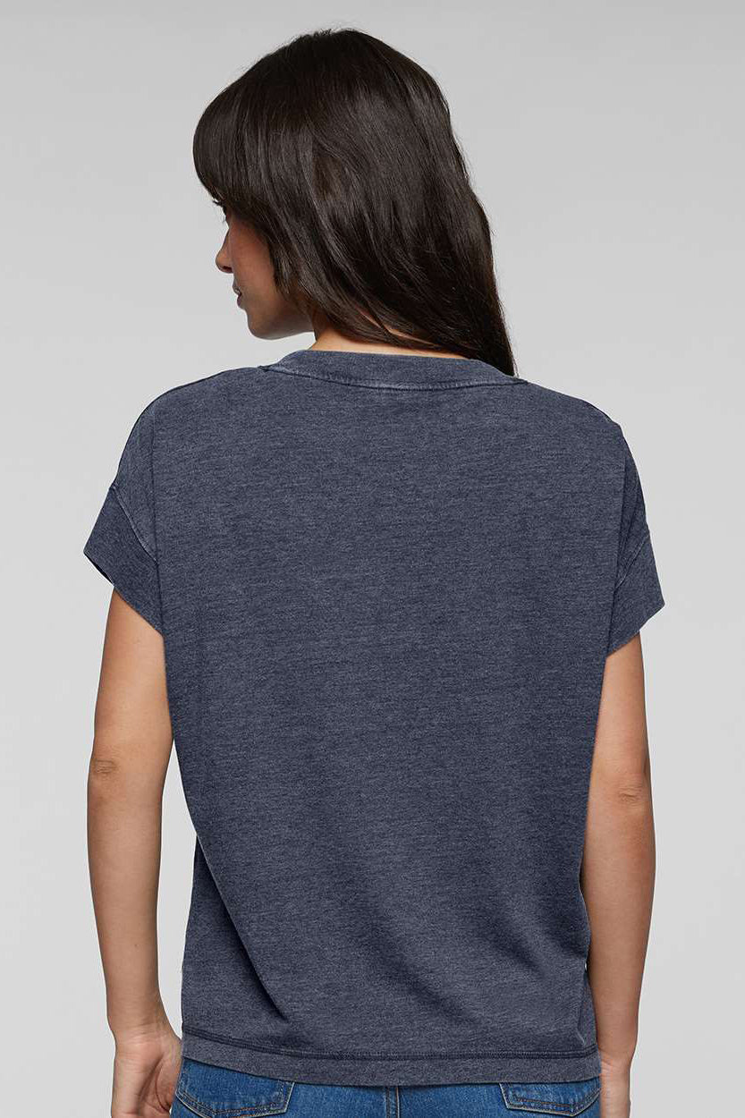 LAT 3502 Womens Relaxed Vintage Wash Short Sleeve Crewneck T-Shirt Navy Blue Model Back