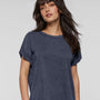 LAT Womens Relaxed Vintage Wash Short Sleeve Crewneck T-Shirt - Navy Blue - NEW