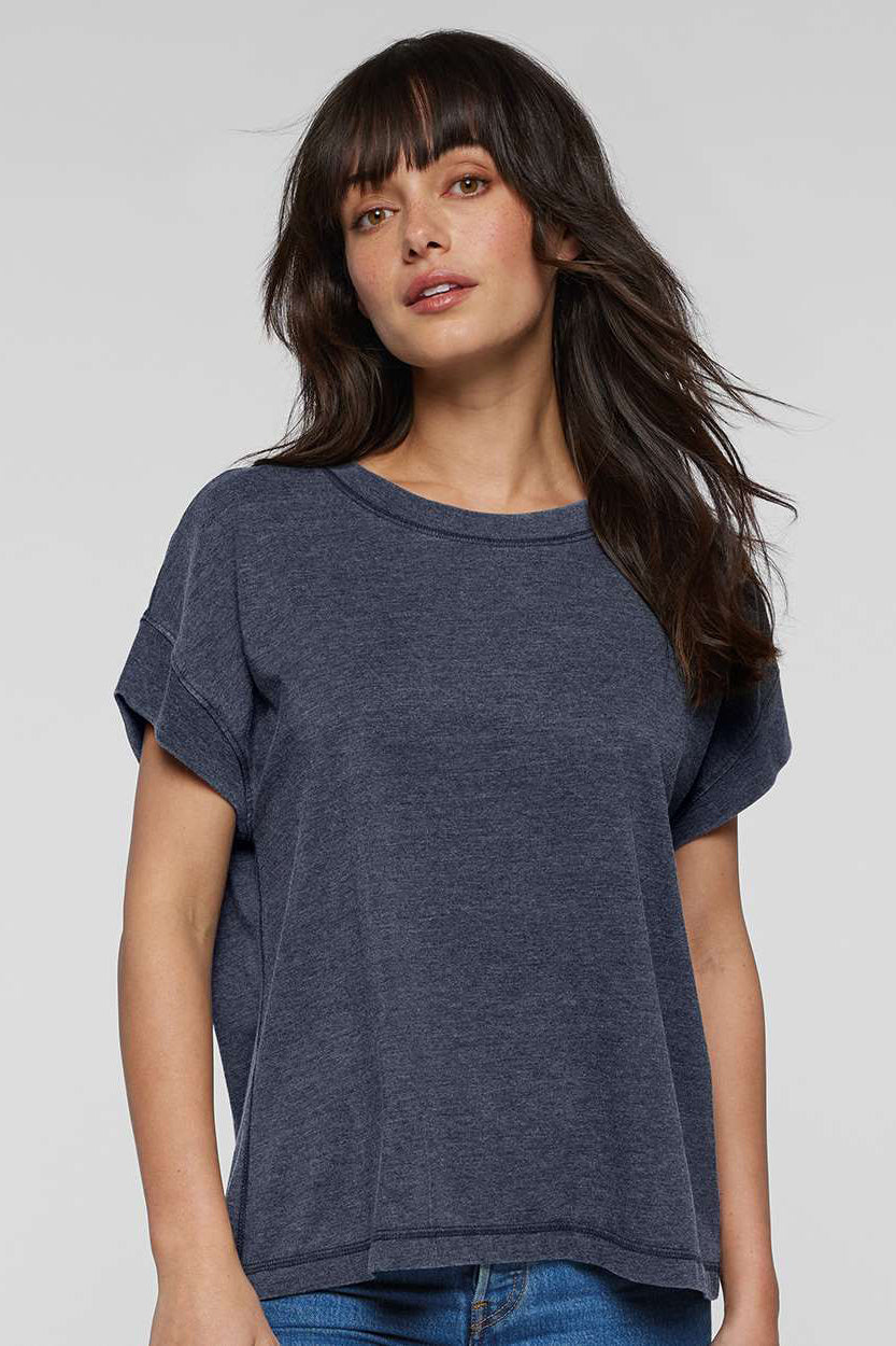 LAT 3502 Womens Relaxed Vintage Wash Short Sleeve Crewneck T-Shirt Navy Blue Model Front