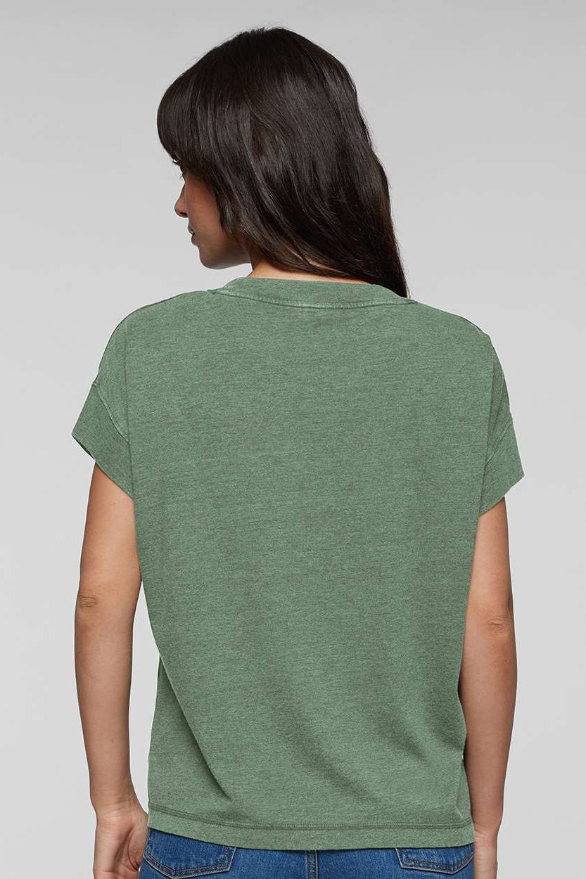 LAT 3502 Womens Relaxed Vintage Wash Short Sleeve Crewneck T-Shirt Basil Green Model Back