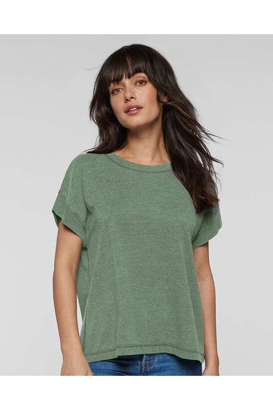 LAT 3502 Womens Relaxed Vintage Wash Short Sleeve Crewneck T-Shirt Basil Green Model Front