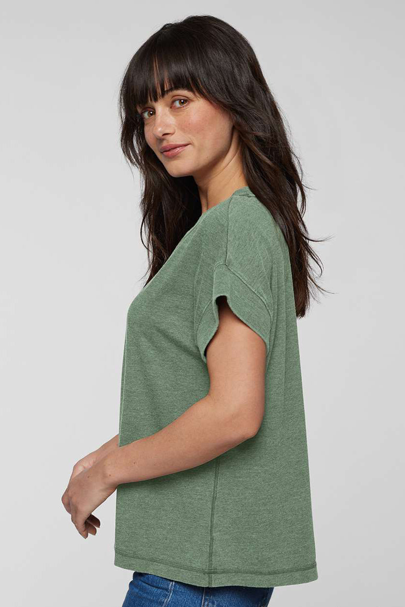 LAT 3502 Womens Relaxed Vintage Wash Short Sleeve Crewneck T-Shirt Basil Green Model Side