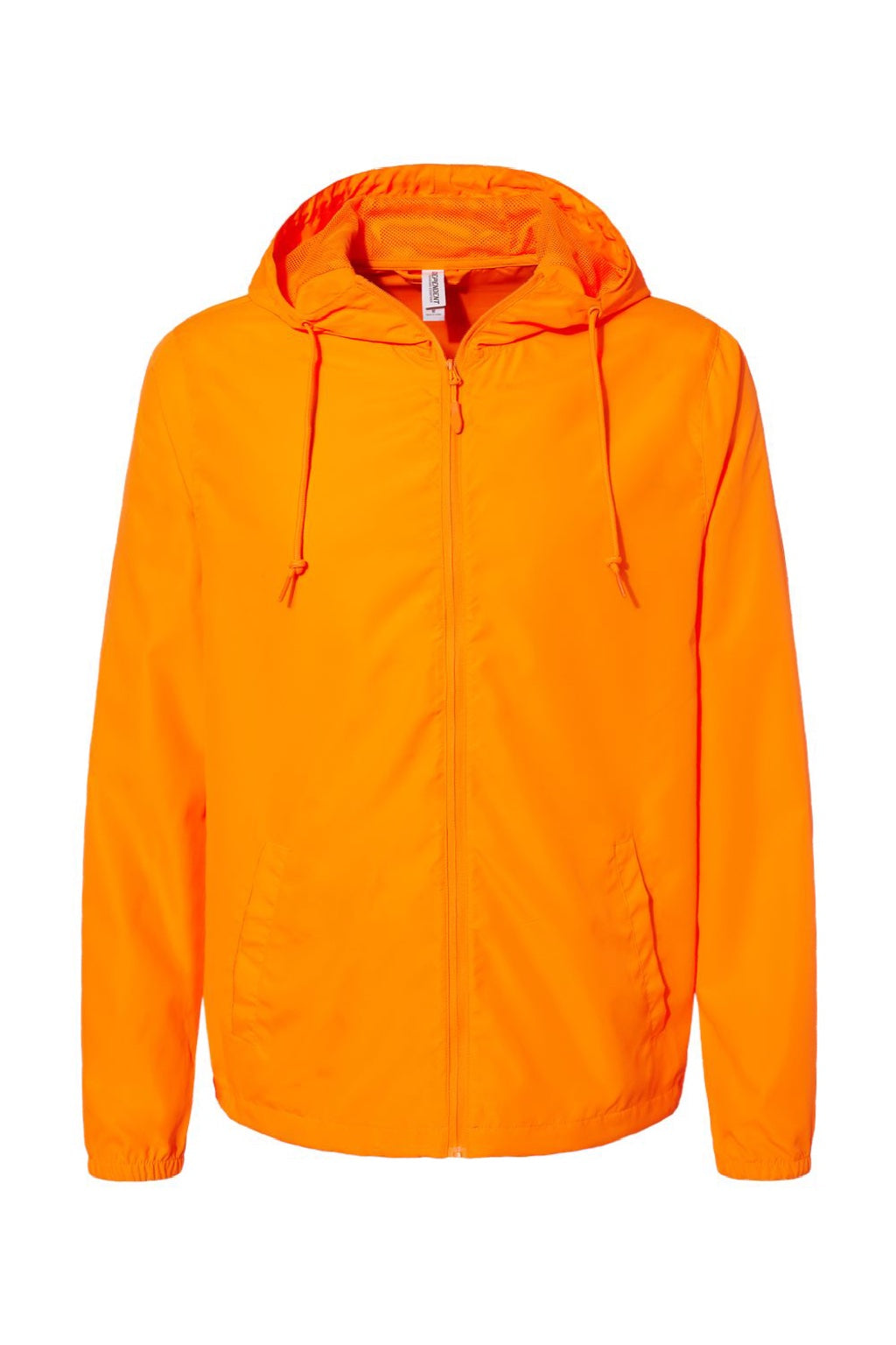 Independent Trading Company EXP54LWZ Mens Water Resistant Full Zip Windbreaker Hooded Jacket Safety Orange Flat Front