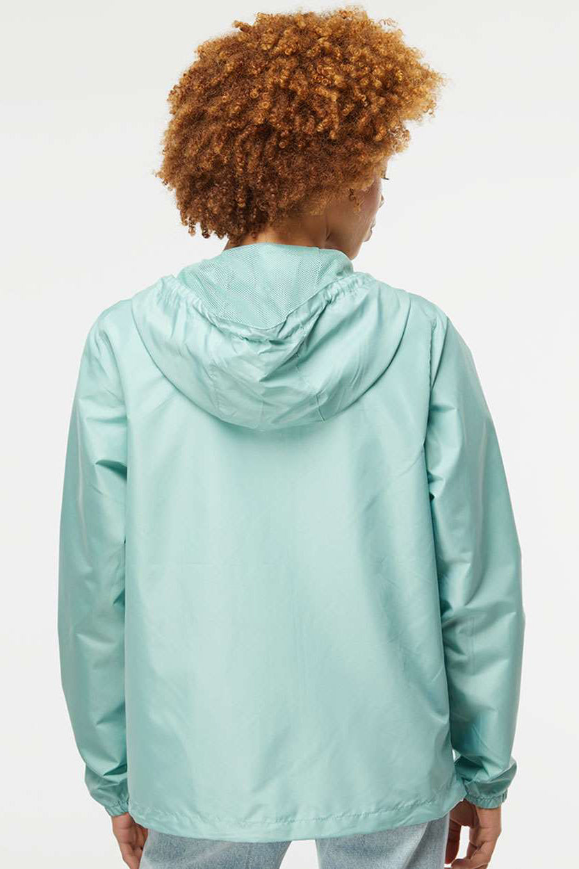 Independent Trading Company EXP54LWZ Mens Water Resistant Full Zip Windbreaker Hooded Jacket Aqua Blue Model Back