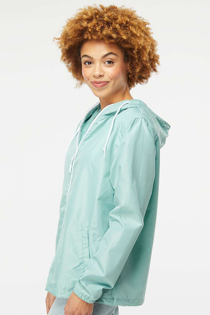 Independent Trading Company EXP54LWZ Mens Water Resistant Full Zip Windbreaker Hooded Jacket Aqua Blue Model Side