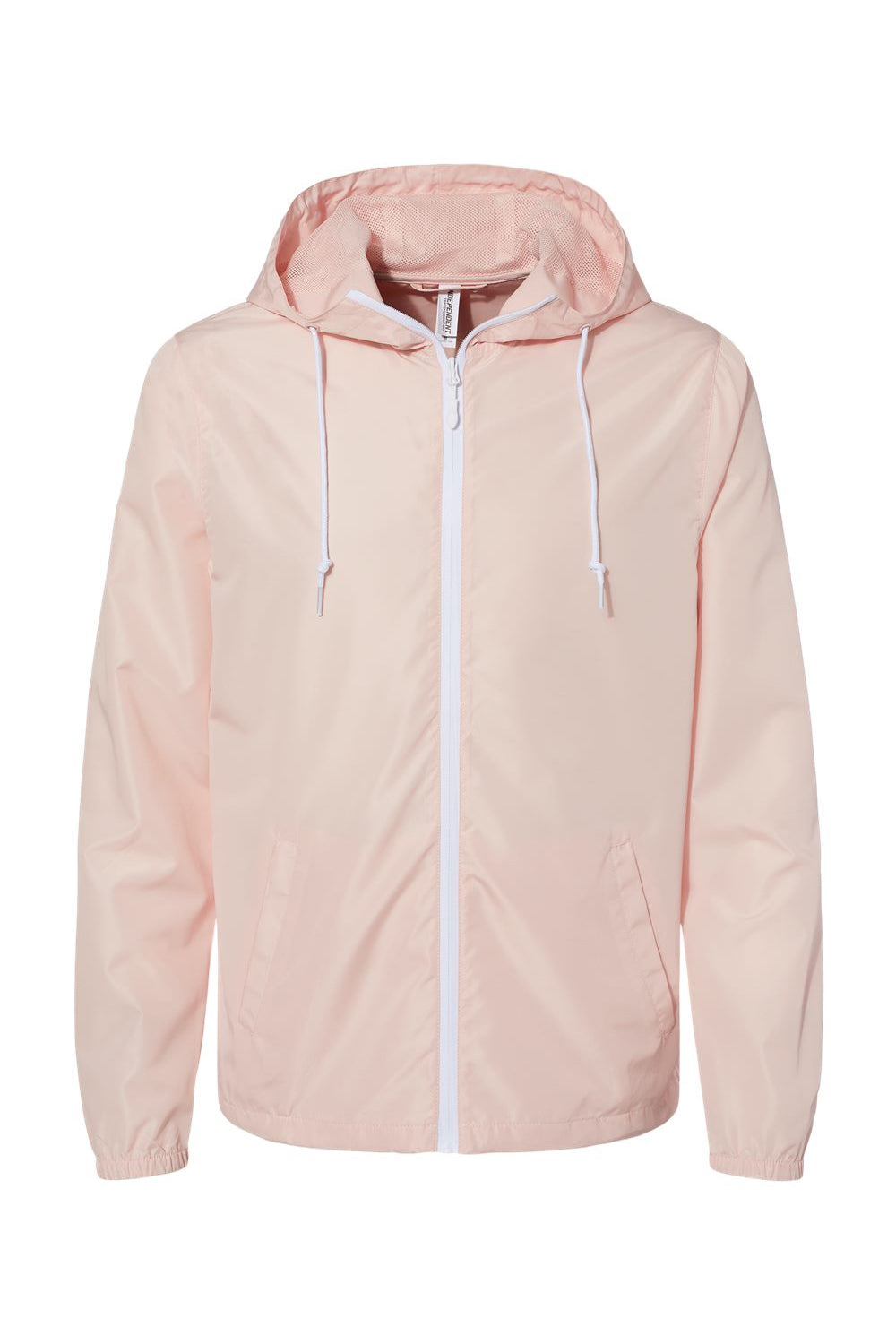 Independent Trading Company EXP54LWZ Mens Water Resistant Full Zip Windbreaker Hooded Jacket Blush Pink Flat Front