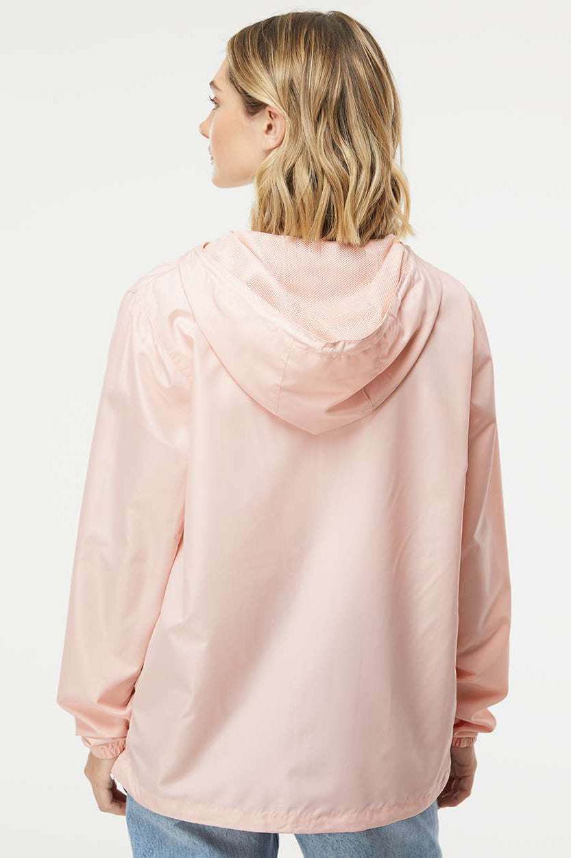 Independent Trading Company EXP54LWZ Mens Water Resistant Full Zip Windbreaker Hooded Jacket Blush Pink Model Back