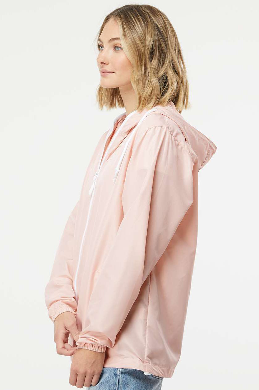 Independent Trading Company EXP54LWZ Mens Water Resistant Full Zip Windbreaker Hooded Jacket Blush Pink Model Side