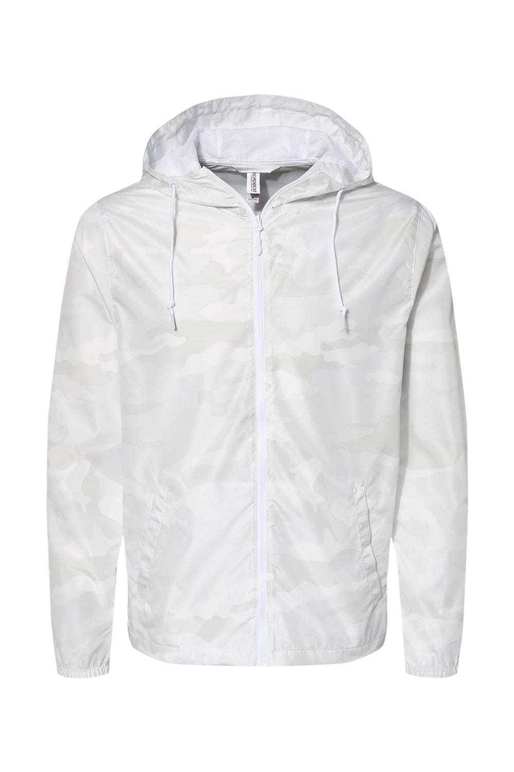 Independent Trading Co. EXP54LWZ Mens Full Zip Windbreaker Hooded Jacket White Camo Flat Front