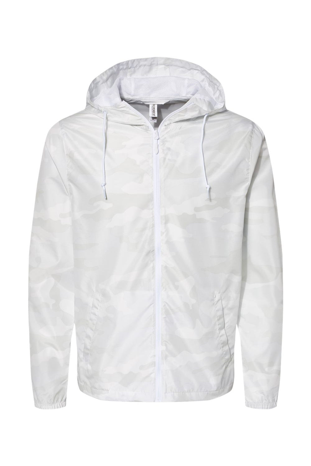 Independent Trading Company EXP54LWZ Mens Water Resistant Full Zip Windbreaker Hooded Jacket White Camo Flat Front
