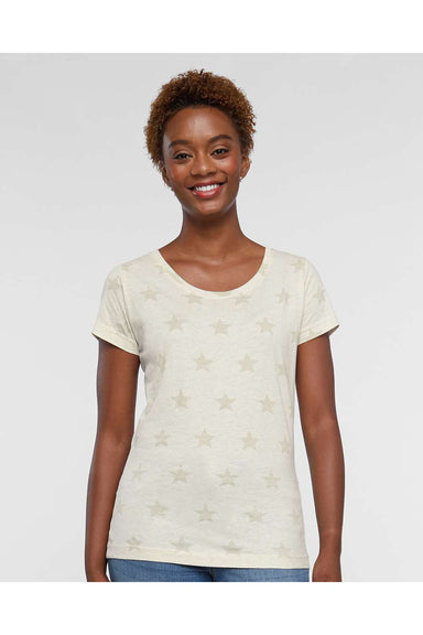 Code Five 3629 Womens Star Print Short Sleeve Scoop Neck T-Shirt Heather Natural Model Front