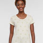 Code Five Womens Star Print Short Sleeve Scoop Neck T-Shirt - Heather Natural - NEW
