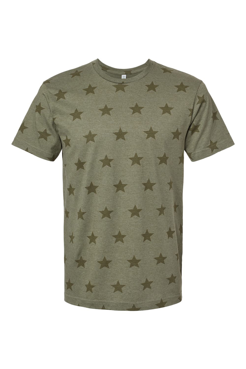 Code Five 3929 Mens Star Print Short Sleeve Crewneck T-Shirt Military Green Flat Front