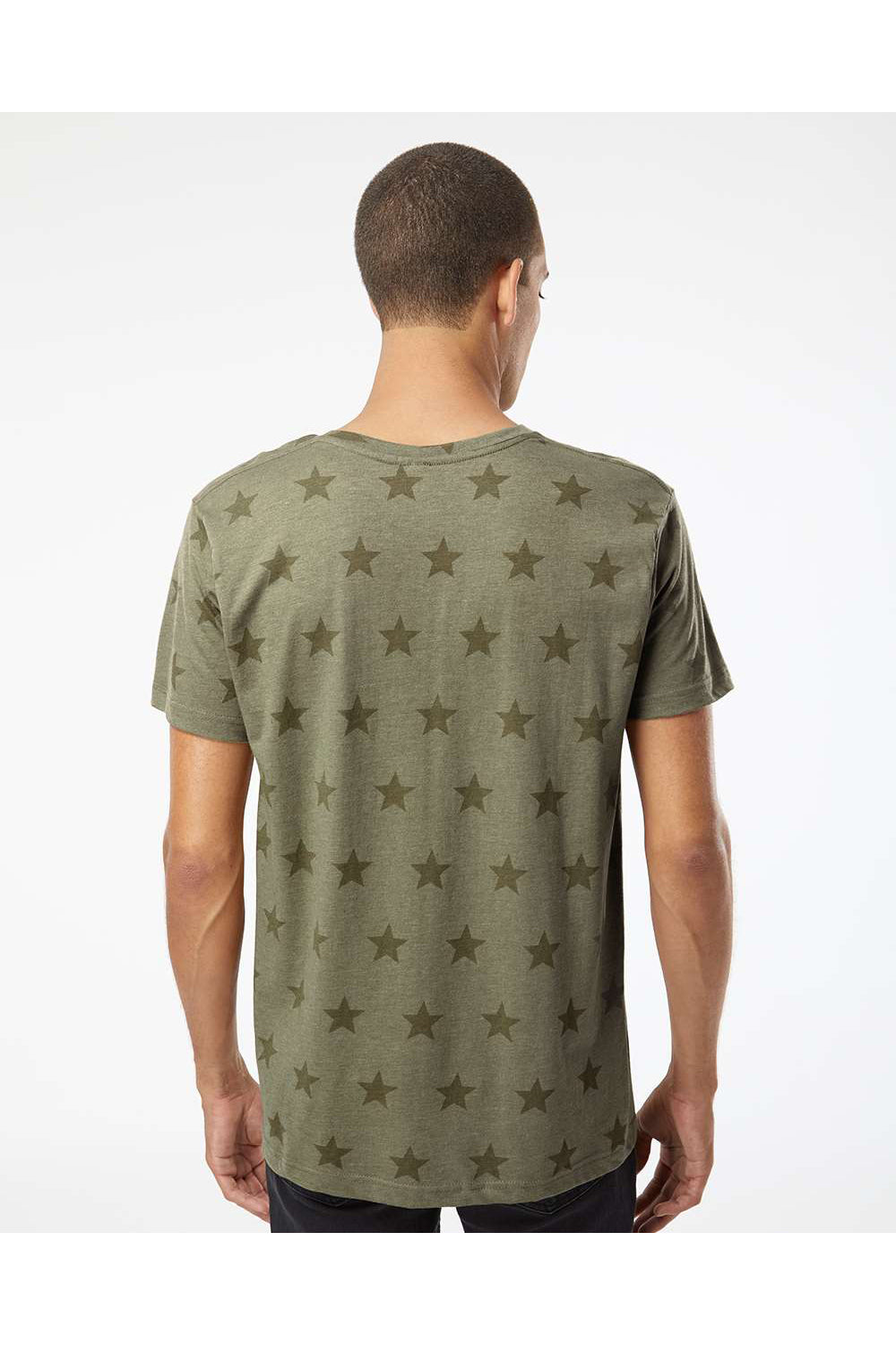 Code Five 3929 Mens Star Print Short Sleeve Crewneck T-Shirt Military Green Model Back
