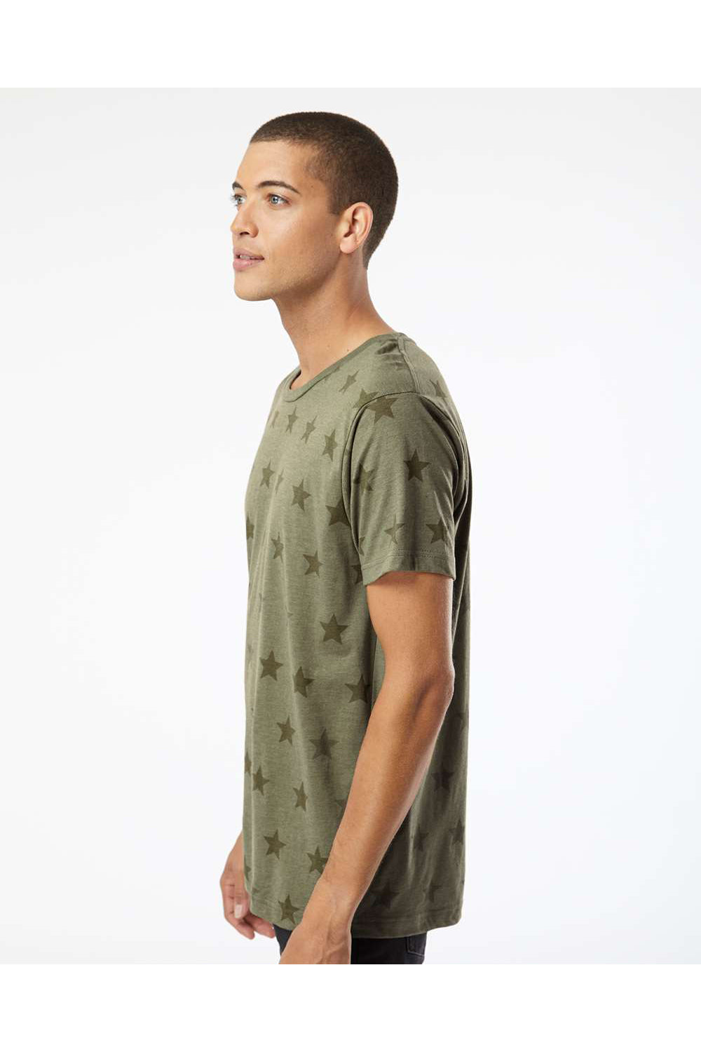 Code Five 3929 Mens Star Print Short Sleeve Crewneck T-Shirt Military Green Model Side