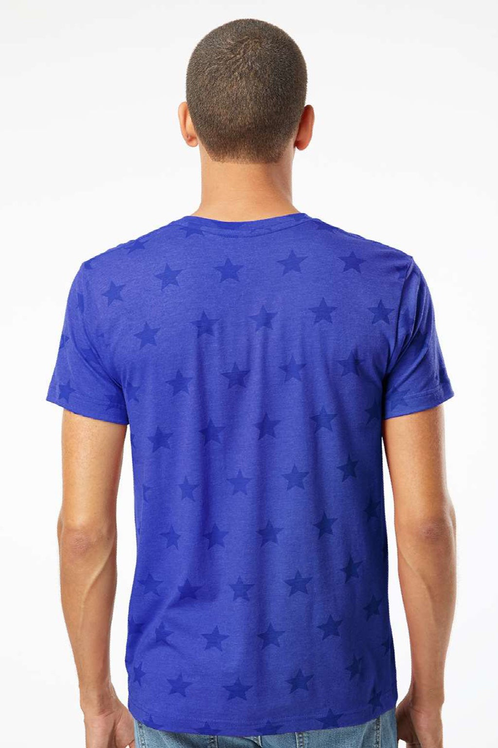Code Five 3929 Mens Star Print Short Sleeve Crewneck T-Shirt Royal Blue Star Model Back