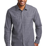 Port Authority Mens Slub Chambray Long Sleeve Button Down Shirt w/ Double Pockets - True Navy Blue - Closeout
