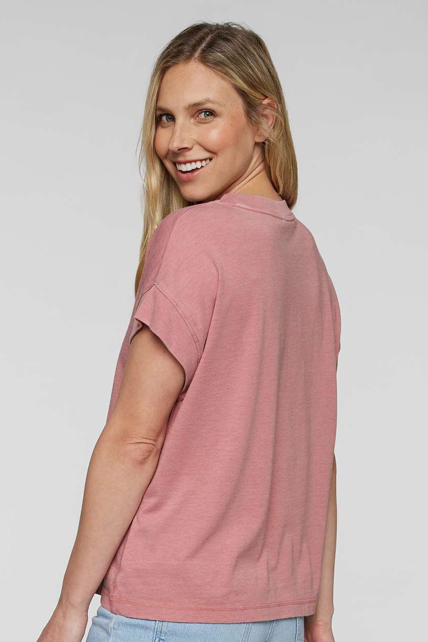 LAT 3502 Womens Relaxed Vintage Wash Short Sleeve Crewneck T-Shirt Mauvelous Pink Model Back