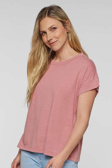 LAT 3502 Womens Relaxed Vintage Wash Short Sleeve Crewneck T-Shirt Mauvelous Pink Model Front