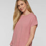 LAT Womens Relaxed Vintage Wash Short Sleeve Crewneck T-Shirt - Mauvelous Pink - NEW