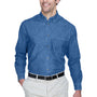 UltraClub Mens Cypress Denim Long Sleeve Button Down Shirt w/ Pocket - Indigo Blue - Closeout