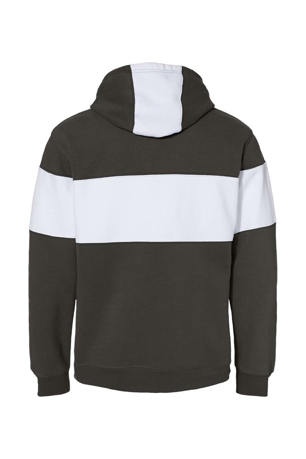 J America 8644 Mens Varsity Fleece Colorblock Hooded Sweatshirt Hoodie w/ Pouch Pocket Black Flat Back