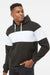 J America 8644 Mens Varsity Fleece Colorblock Hooded Sweatshirt Hoodie w/ Pouch Pocket Black Model Side