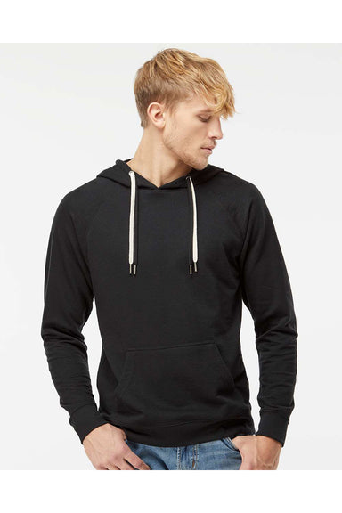 Independent Trading Co. SS1000 Mens Icon Loopback Terry Hooded Sweatshirt Hoodie Black Model Front
