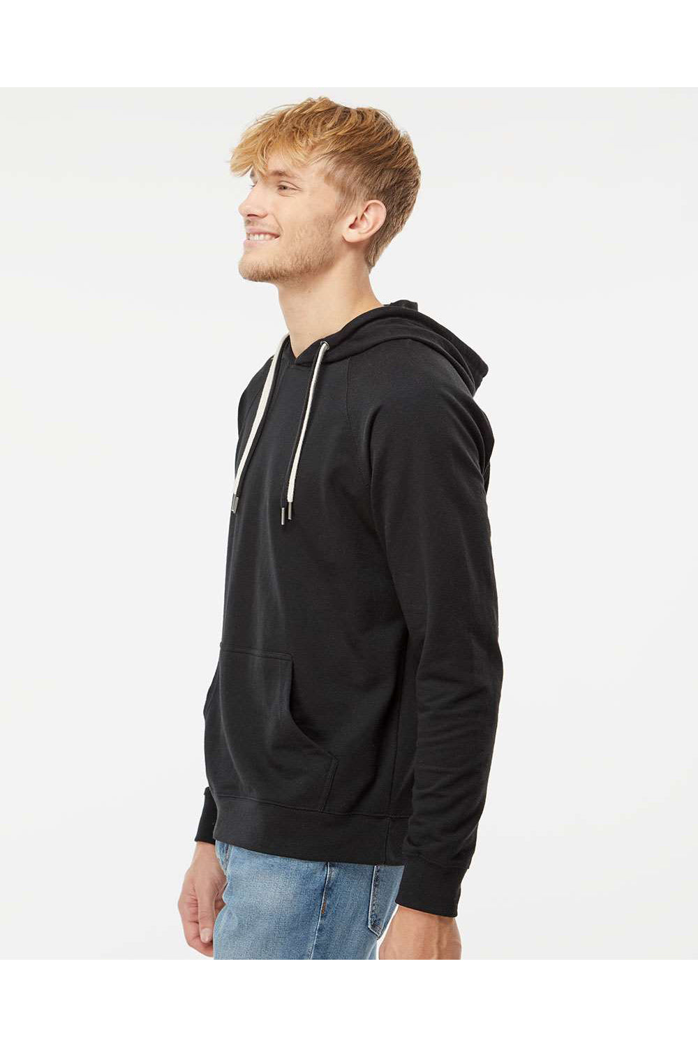 Independent Trading Co. SS1000 Mens Icon Loopback Terry Hooded Sweatshirt Hoodie Black Model Side