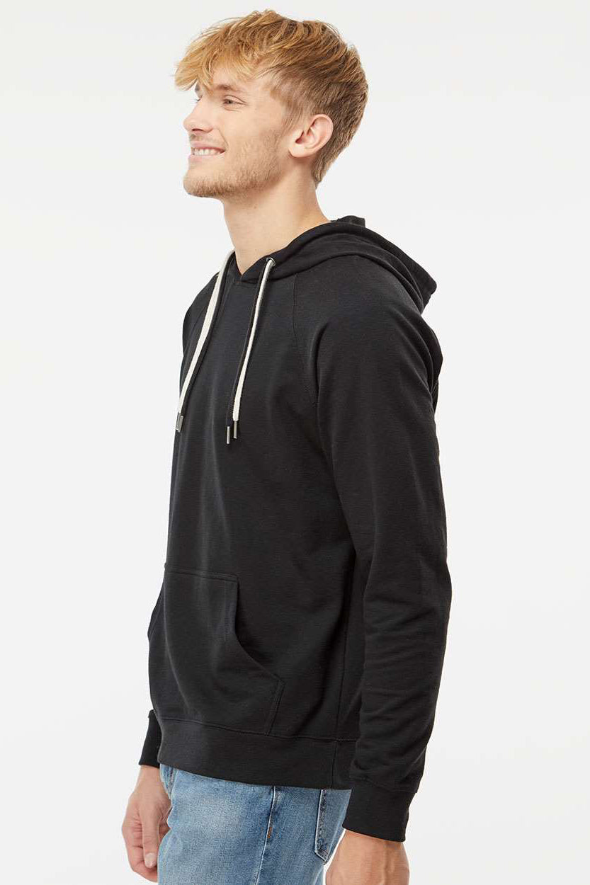 Independent Trading Company SS1000 Mens Icon Loopback Terry Hooded Sweatshirt Hoodie w/ Pouch Pocket Black Model Side